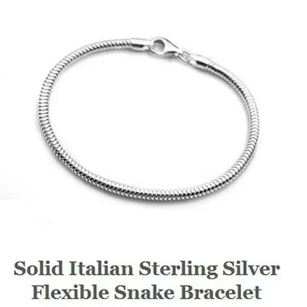Solid Sterling Silver Flexible Snake Chain Bracel… - image 1